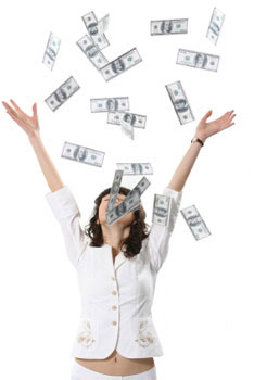 Mega Millions Winning Image- Lady with falling Dollars